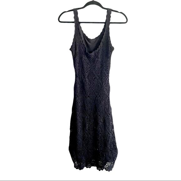 GUESS Crochet Sleeveless Low Back Cotton Midi Dress Black M - Picture 5 of 8